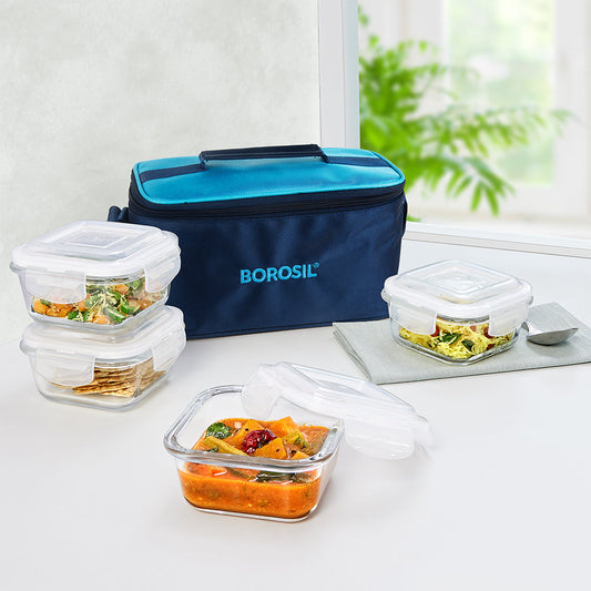 Alfa Aroma Blue Glass Lunch Box, Square x 4