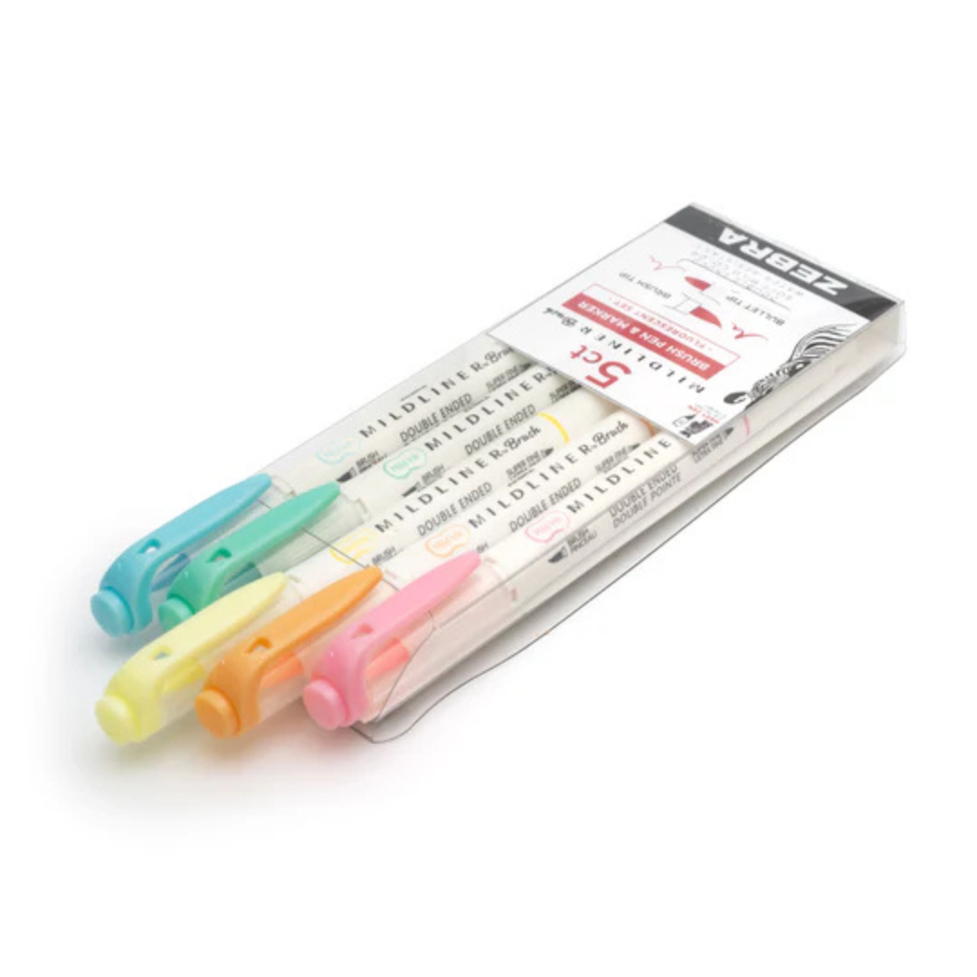 Zebra Mildliner Dual-Tip Brush Pen Set x 5