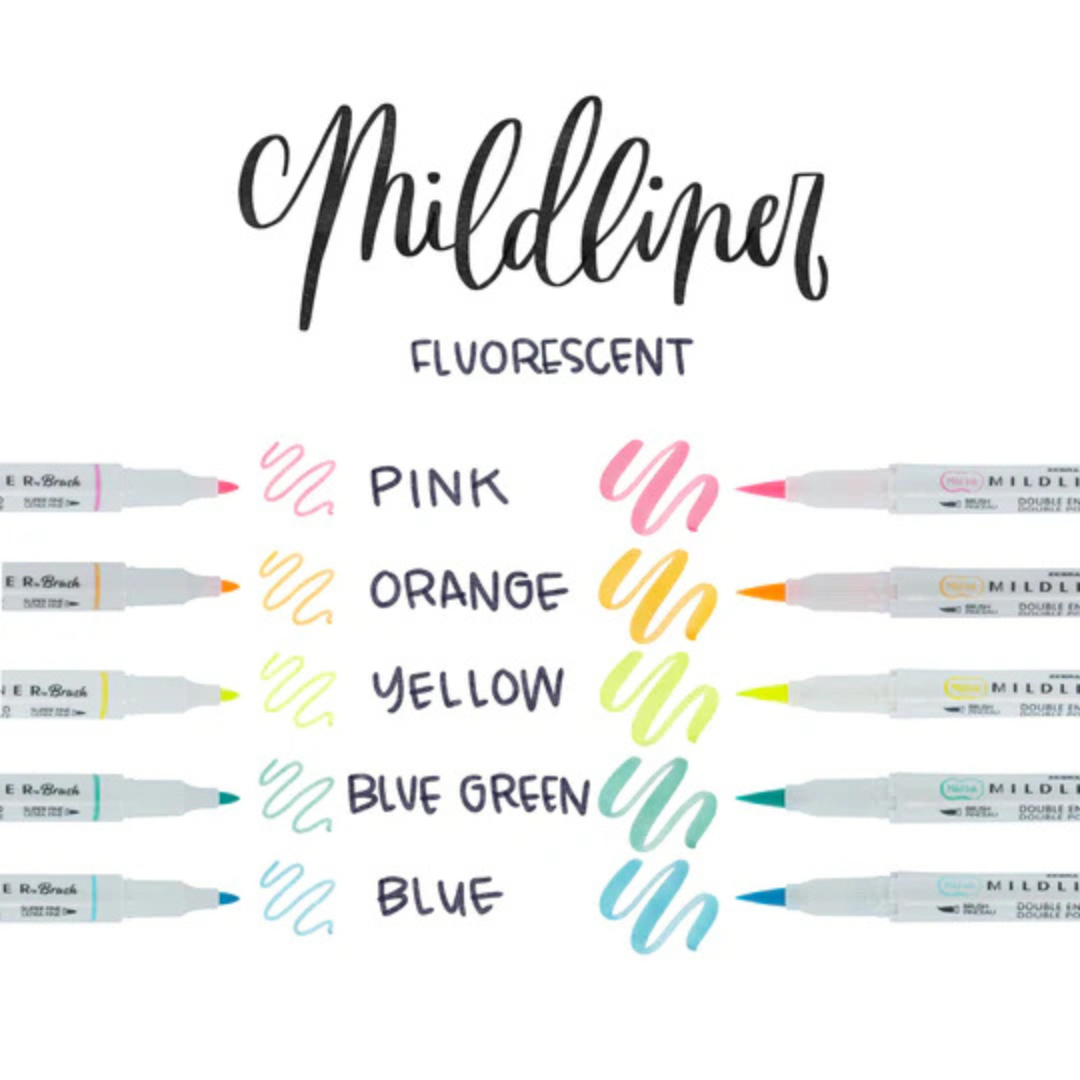 Zebra Mildliner Dual-Tip Brush Pen Set x 5