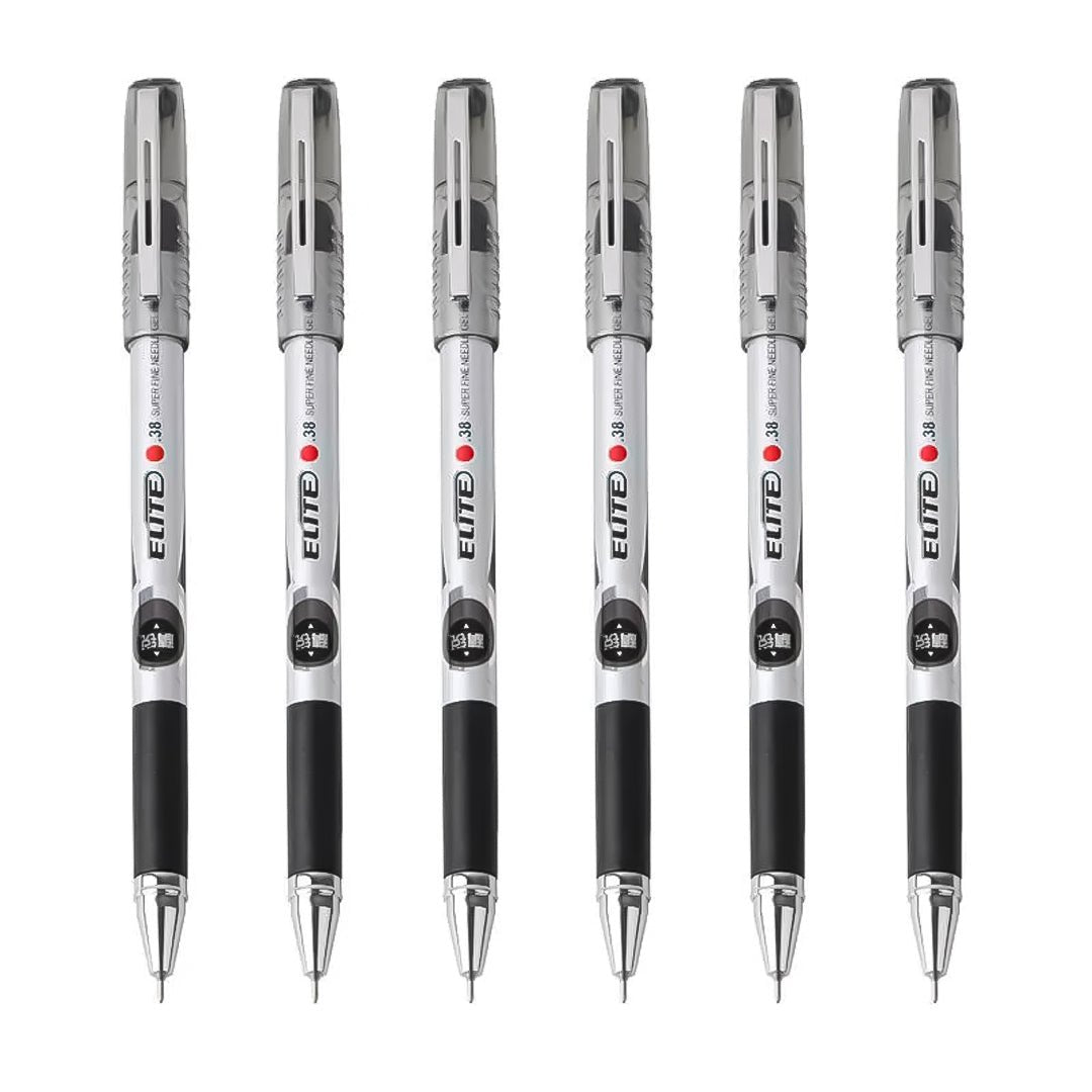 Baoke Elite Silver Body Black Ink Gel Pen-Pack Of 6