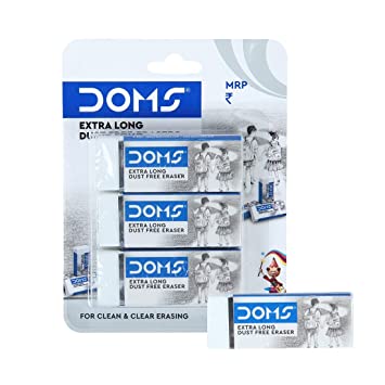 Doms Non-Toxic Dust Free Extra Long Eraser Blister- Pack of 3
