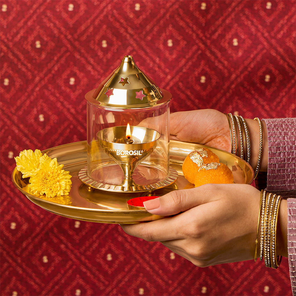 Borosil Akhand Diya, Brass