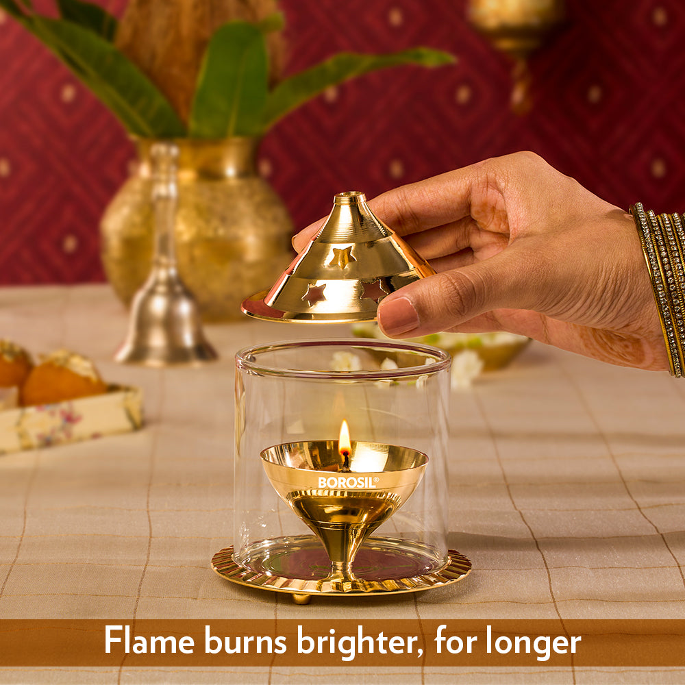 Borosil Akhand Diya, Brass