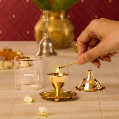 Borosil Akhand Diya, Brass