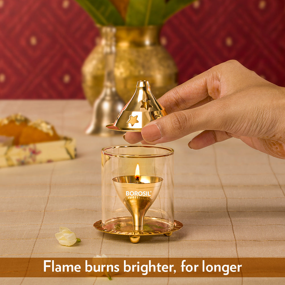 Borosil Akhand Diya, Brass