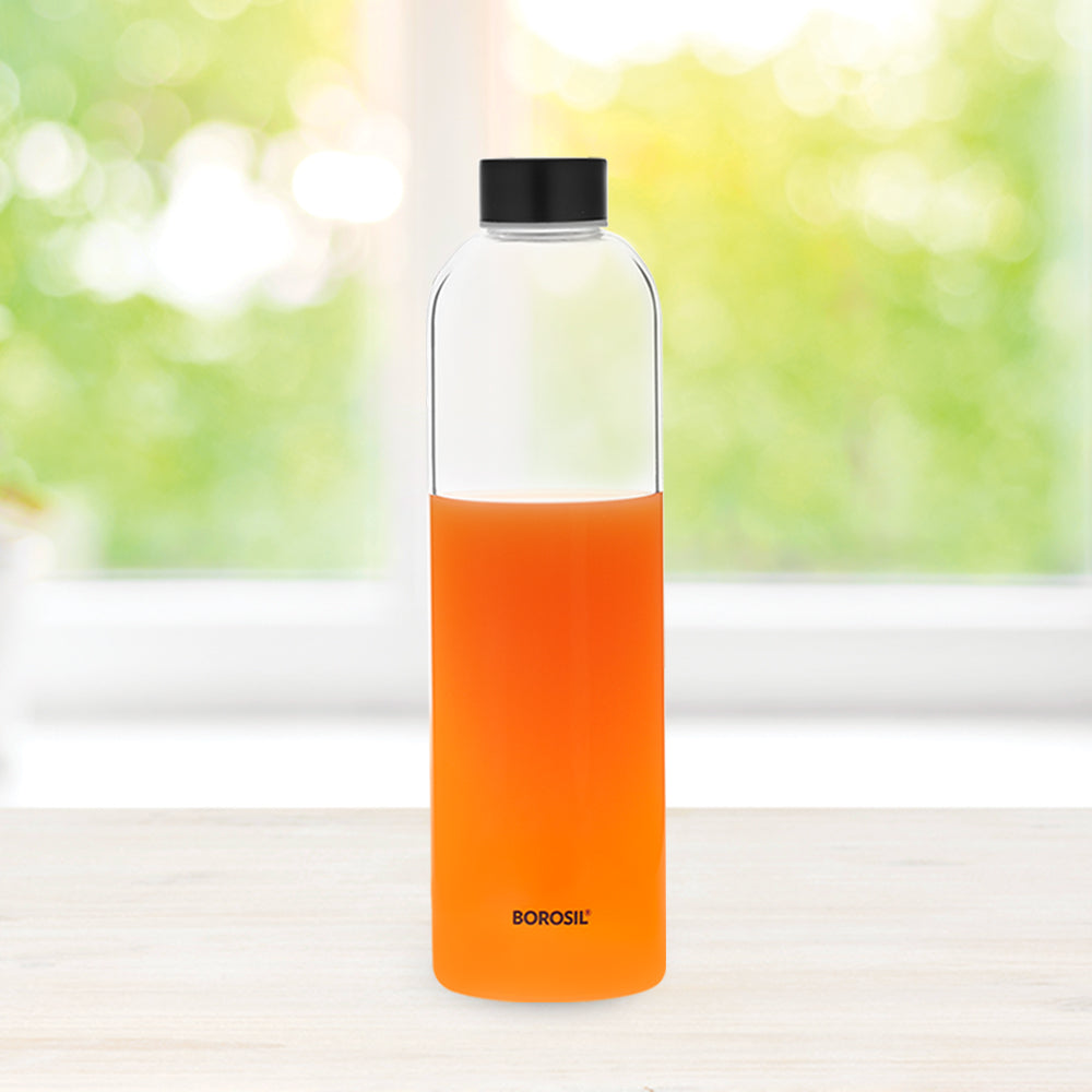 Borosil Crysto Glass Bottle - Black Lid