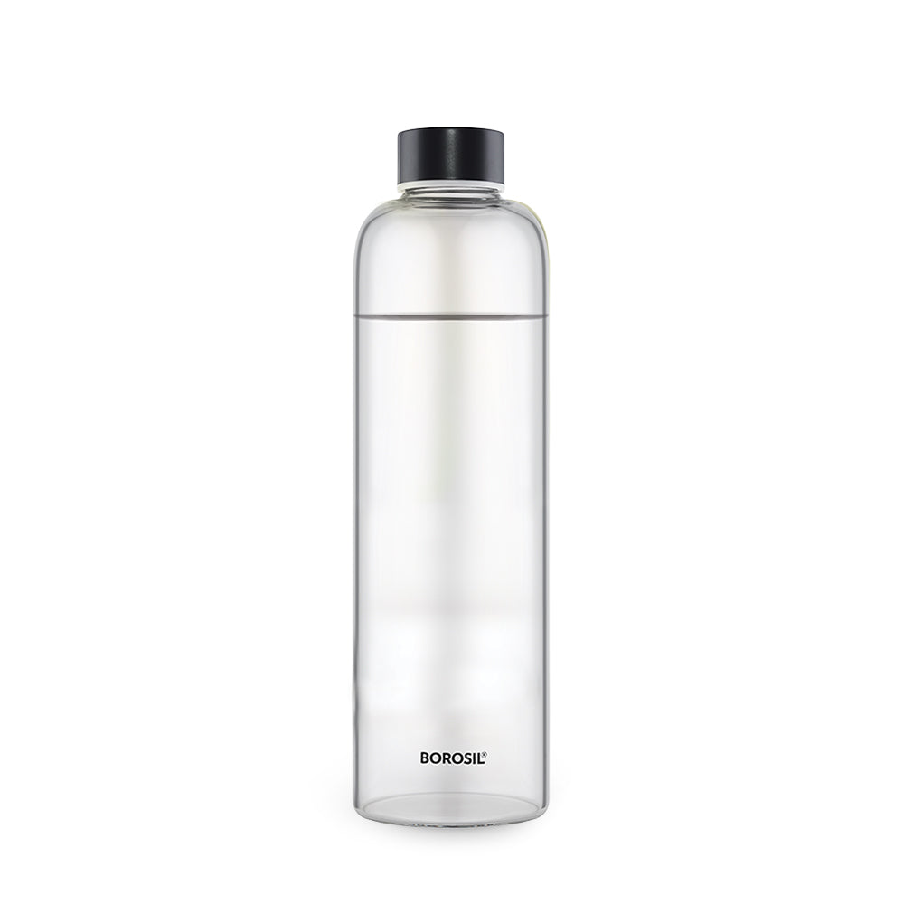Borosil Crysto Glass Bottle - Black Lid