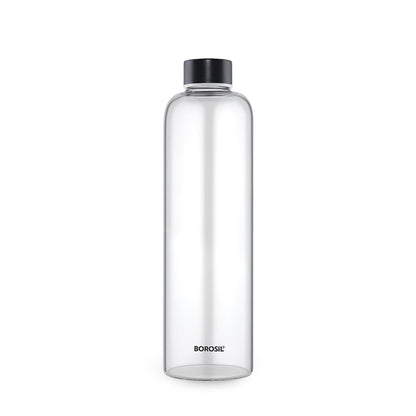 Borosil Crysto Glass Bottle - Black Lid