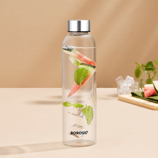 Borosil Crysto Slim Glass Bottle - SS Lid - Personalise