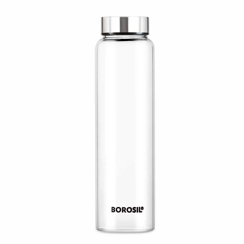Borosil Crysto Glass Bottle w SS Lid, Personalise