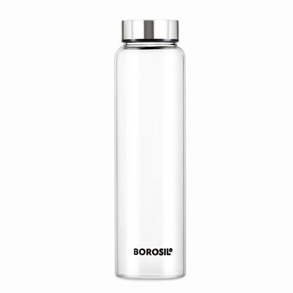 Borosil Crysto Glass Bottle w SS Lid, Personalise