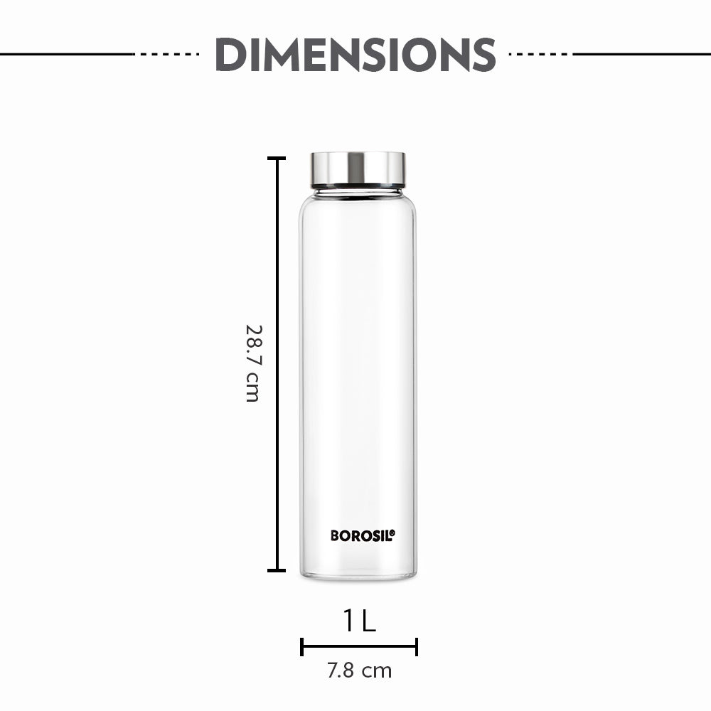 Borosil Crysto Glass Bottle w SS Lid, Personalise