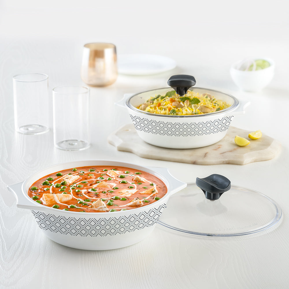 Larah by Borosil Cone Black Grey Casserole Set