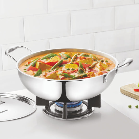 Borosil Cookfresh Triply Kadhai (SS Handle + Lid)