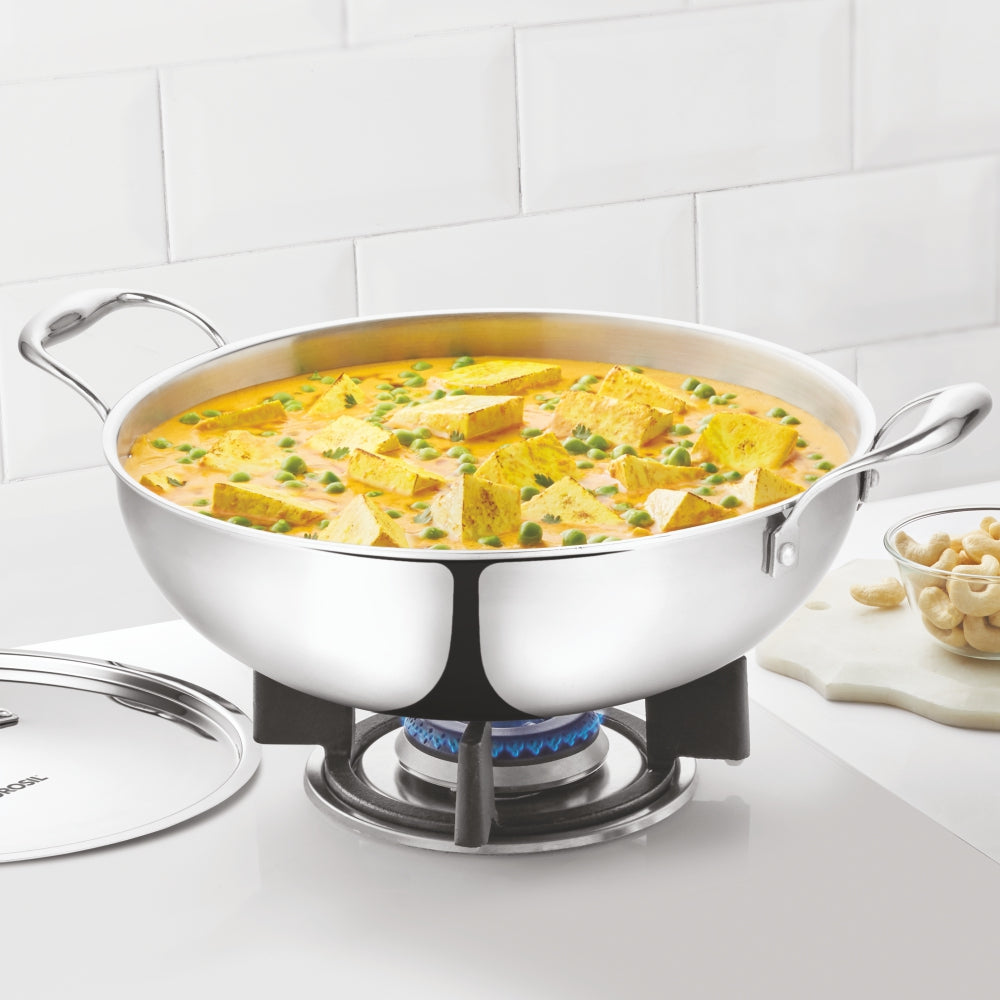 Borosil Cookfresh Triply Kadhai (SS Handle + Lid)