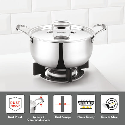 Borosil Cookfresh Triply Casserole (Steel Handle + Lid)
