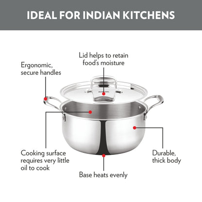 Borosil Cookfresh Triply Casserole (Steel Handle + Lid)