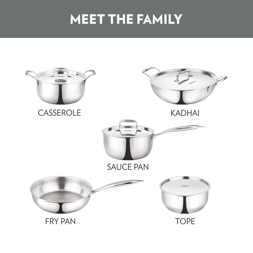 Borosil Cookfresh Triply Kadhai (SS Handle + Lid)