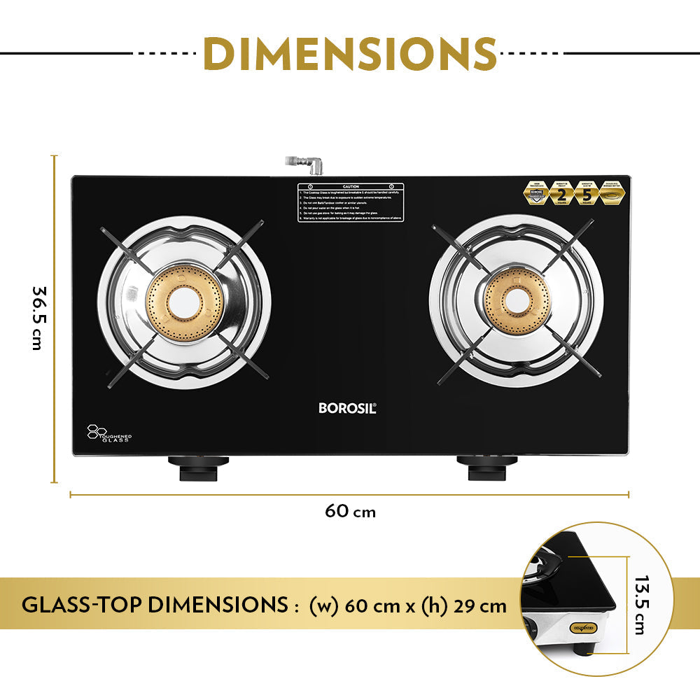 Borosil Blaze Glass-top Gas stove, 2 Burners