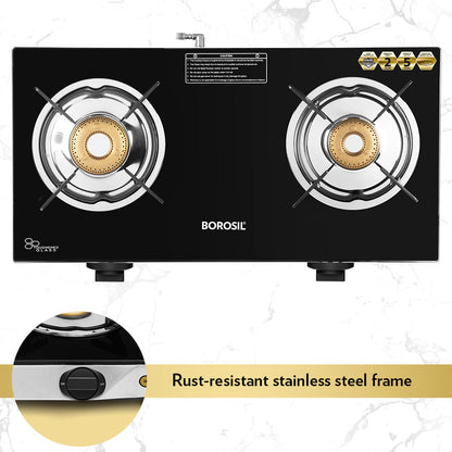 Borosil Blaze Glass-top Gas stove, 2 Burners