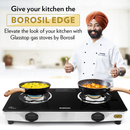 Borosil Blaze Glass-top Gas stove, 2 Burners