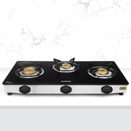 Borosil Blaze Glass-top Gas stove, 3 Burners