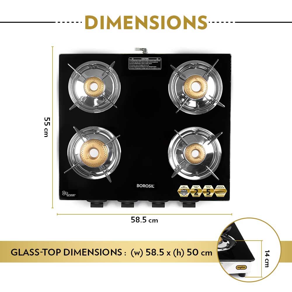 Borosil Blaze Glass-top Gas Stove, 4 Burners