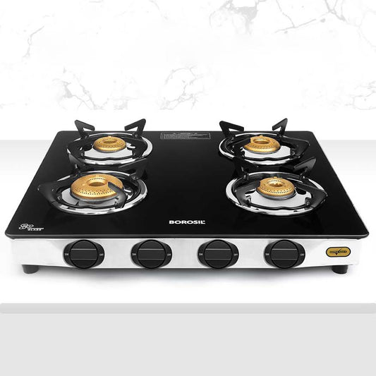 Borosil Blaze Glass-top Gas Stove, 4 Burners