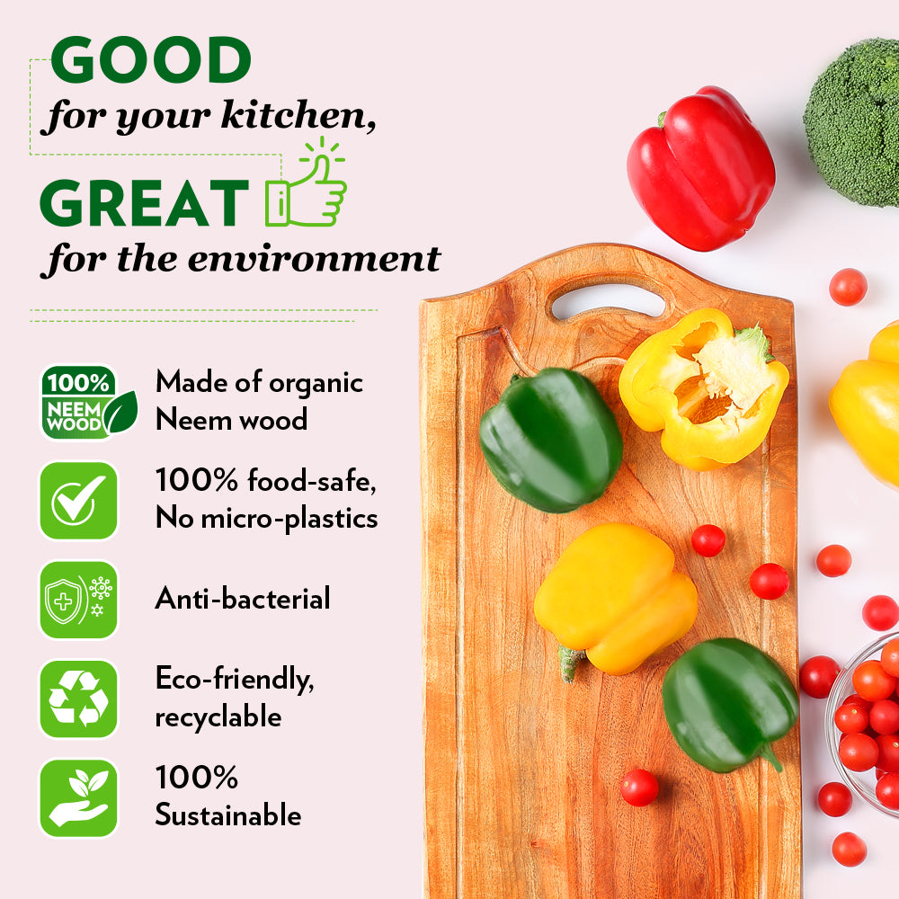 Borosil Dice Pro Neem Wood Chopping Board