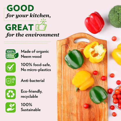 Borosil Dice Pro Neem Wood Chopping Board