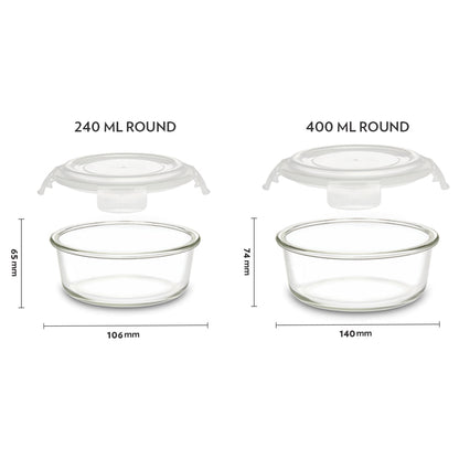 Borosil Blue Glass Lunchbox, Round x 4