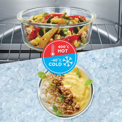 Borosil Blue Glass Lunchbox, Round x 4