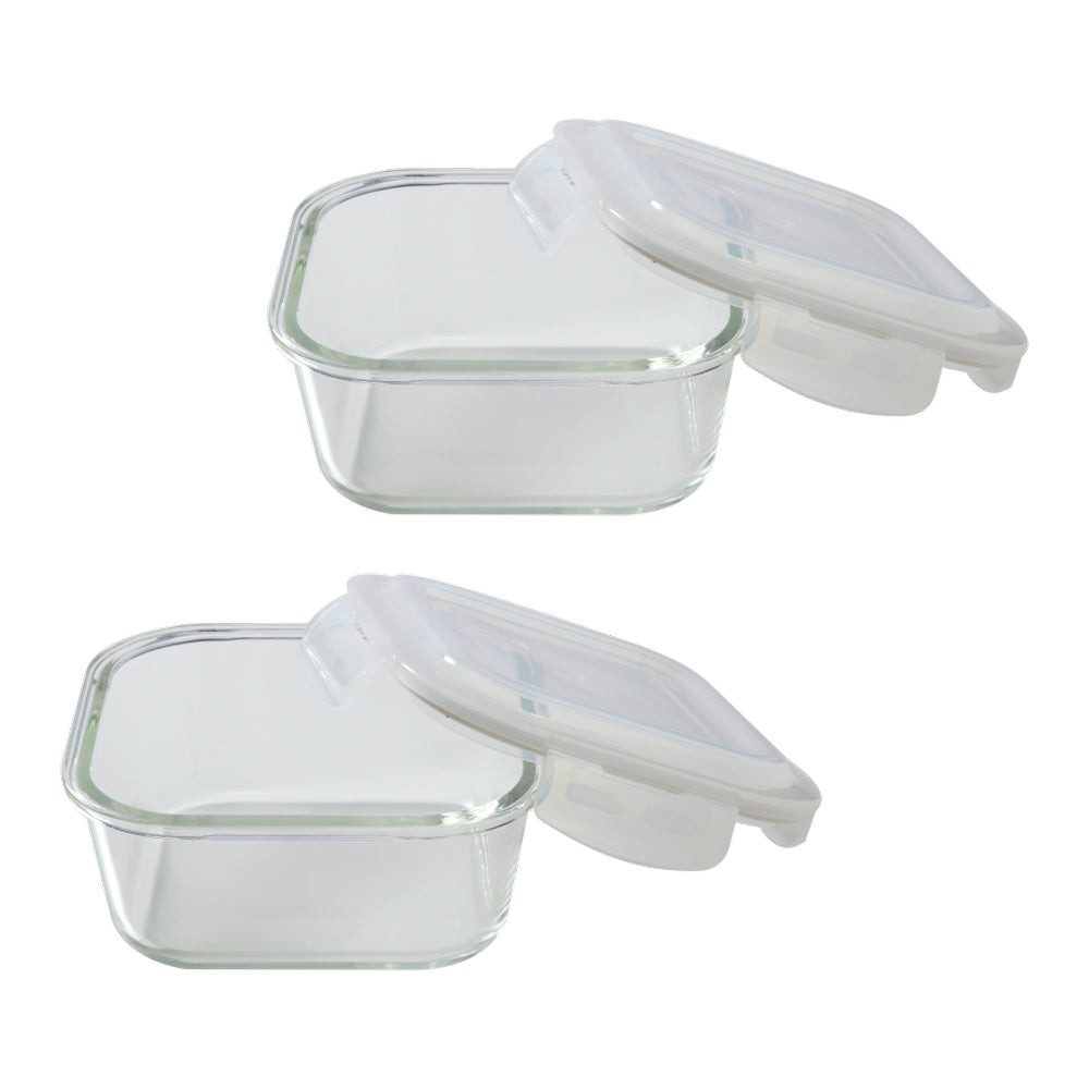 Borosil Blue Glass Lunchbox, Square x 2 (Flat)