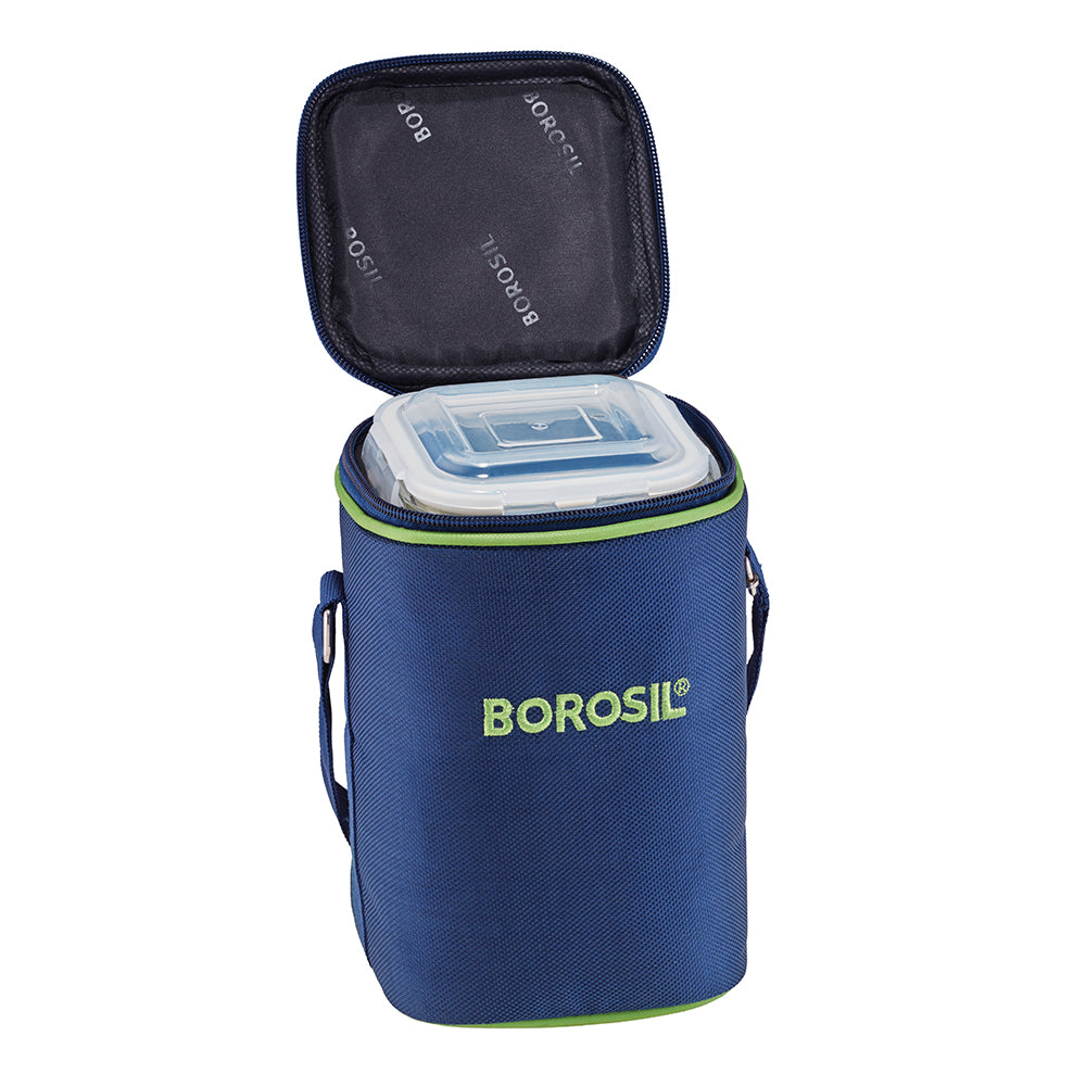 Borosil Blue Glass Lunchbox, Square x 3