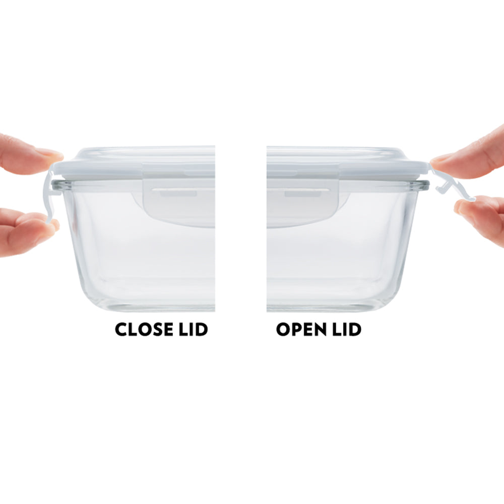 Borosil Blue Glass Lunchbox, Square x 3