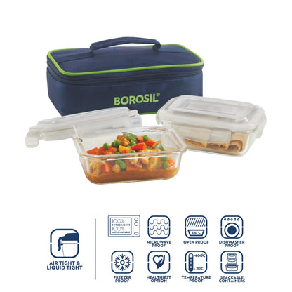 Borosil Blue Glass Lunchbox, Rectangular