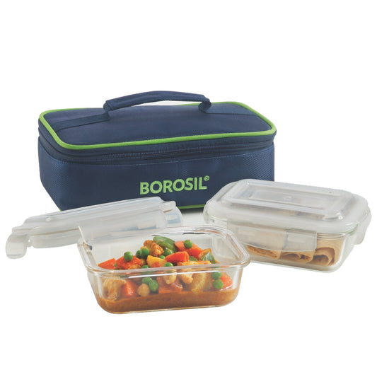 Borosil Blue Glass Lunchbox, Rectangular