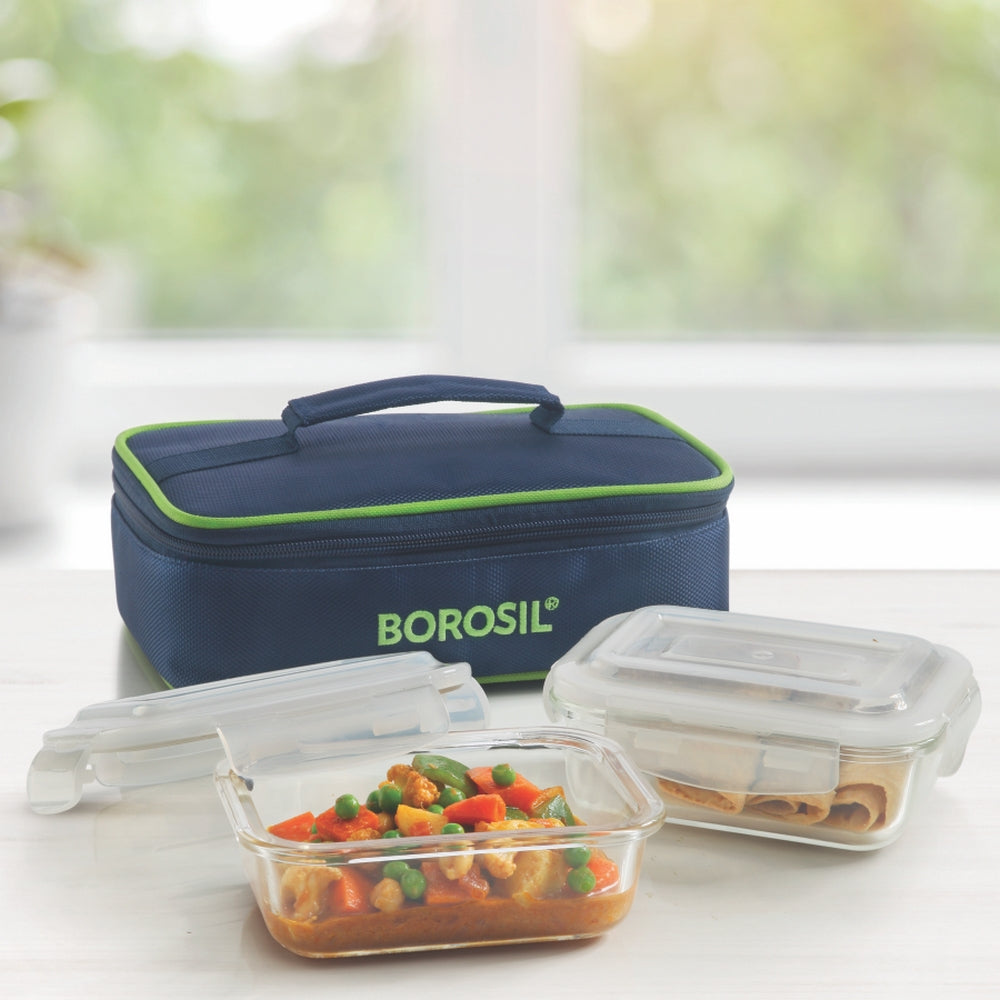 Borosil Blue Glass Lunchbox, Rectangular