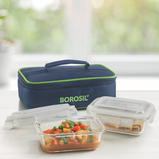 Borosil Blue Glass Lunchbox, Rectangular