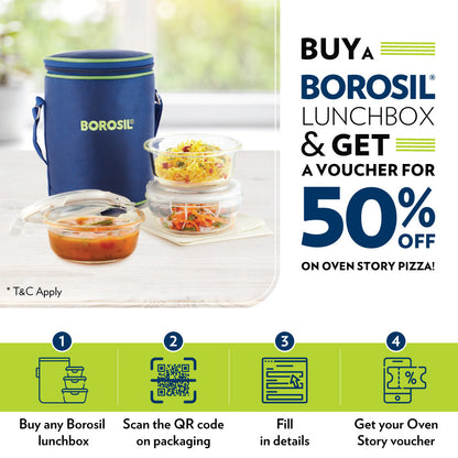Borosil Blue Glass Lunchbox, Rectangular