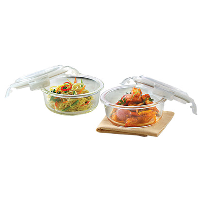 Borosil Blue Glass Lunchbox, Round x 2 (Flat)