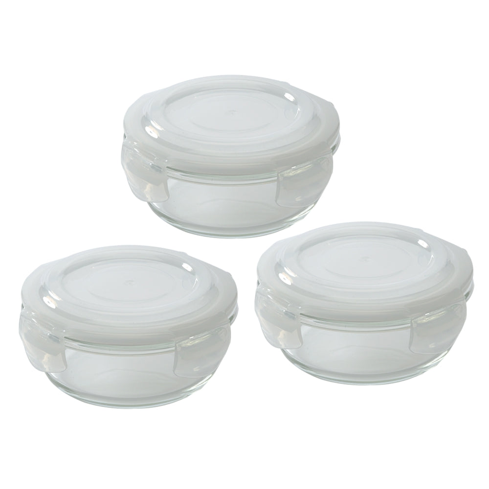 Borosil Blue Glass Lunchbox, Round x 3