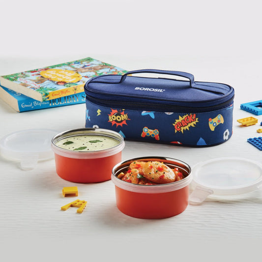 Blaze Blue Kids Lunch Box, Round x 2 (Flat)