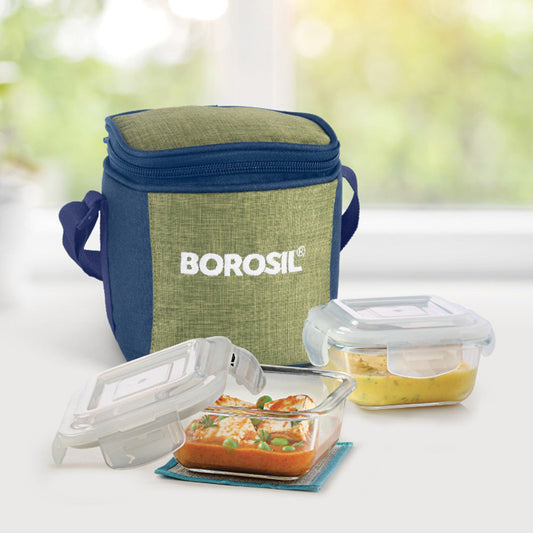 Ace Green Glass Lunch Box, Square x 2 (Tall)