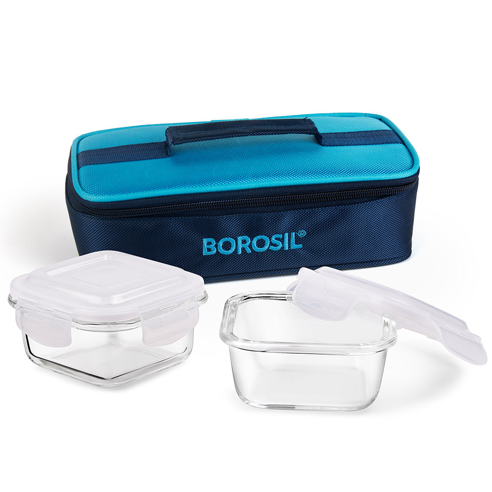 Alfa Blue Glass Lunch Box, Square x 2 (Flat)