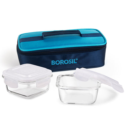 Alfa Blue Glass Lunch Box, Square x 2 (Flat)