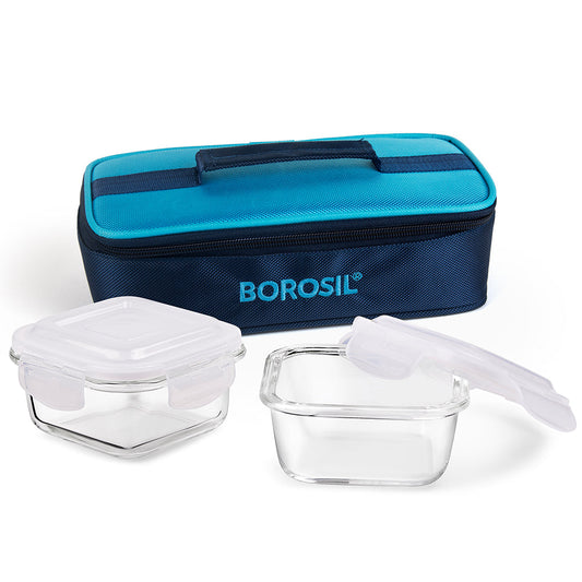 Alfa Blue Glass Lunch Box, Square x 2 (Flat)