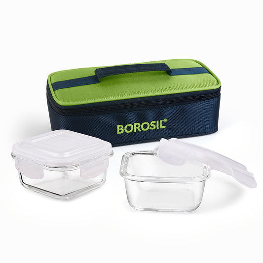 Alfa Green Glass Lunch Box, Square x 2 (Flat)