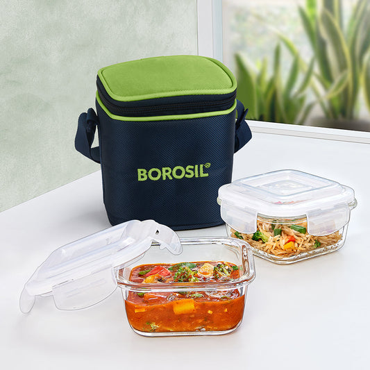Alfa Green Glass Lunch Box, Square x 2 (Tall)