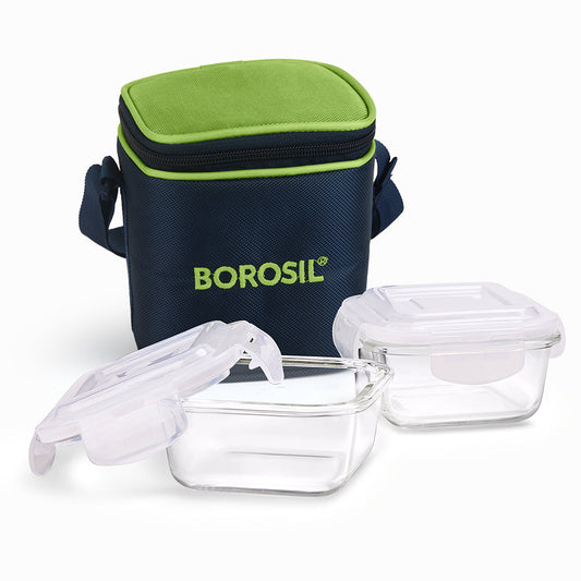 Alfa Green Glass Lunch Box, Square x 2 (Tall)